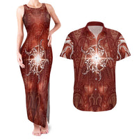 New Zealand Matariki Pohutukawa Couples Matching Tank Maxi Dress and Hawaiian Shirt Maori Moko Red Galaxy LT05 Red - Polynesian Pride