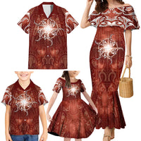 New Zealand Matariki Pohutukawa Family Matching Mermaid Dress and Hawaiian Shirt Maori Moko Red Galaxy LT05 - Polynesian Pride
