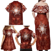 New Zealand Matariki Pohutukawa Family Matching Off Shoulder Maxi Dress and Hawaiian Shirt Maori Moko Red Galaxy LT05 - Polynesian Pride