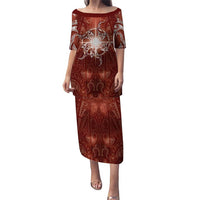 New Zealand Matariki Pohutukawa Family Matching Puletasi and Hawaiian Shirt Maori Moko Red Galaxy LT05 Mom's Dress Red - Polynesian Pride