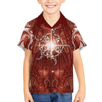 New Zealand Matariki Pohutukawa Family Matching Puletasi and Hawaiian Shirt Maori Moko Red Galaxy LT05 Son's Shirt Red - Polynesian Pride