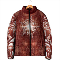 New Zealand Matariki Pohutukawa Padded Jacket Maori Moko Red Galaxy