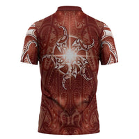 New Zealand Matariki Pohutukawa Zipper Polo Shirt Maori Moko Red Galaxy LT05 - Polynesian Pride