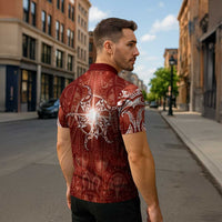 New Zealand Matariki Pohutukawa Zipper Polo Shirt Maori Moko Red Galaxy LT05 - Polynesian Pride