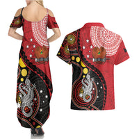 Papua New Guinea And Australia Aboriginal Couples Matching Summer Maxi Dress and Hawaiian Shirt Bird Of Paradise And Kangaroo Together LT05 - Polynesian Pride