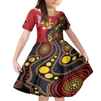 Papua New Guinea And Australia Aboriginal Family Matching Long Sleeve Bodycon Dress and Hawaiian Shirt Bird Of Paradise And Kangaroo Together LT05 Daughter's Dress Red - Polynesian Pride