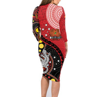 Papua New Guinea And Australia Aboriginal Family Matching Long Sleeve Bodycon Dress and Hawaiian Shirt Bird Of Paradise And Kangaroo Together LT05 - Polynesian Pride