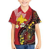 Papua New Guinea And Australia Aboriginal Family Matching Long Sleeve Bodycon Dress and Hawaiian Shirt Bird Of Paradise And Kangaroo Together LT05 Son's Shirt Red - Polynesian Pride