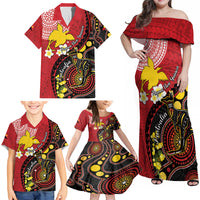 Papua New Guinea And Australia Aboriginal Family Matching Off Shoulder Maxi Dress and Hawaiian Shirt Bird Of Paradise And Kangaroo Together LT05 - Polynesian Pride