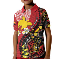 Papua New Guinea And Australia Aboriginal Kid Polo Shirt Bird Of Paradise And Kangaroo Together LT05 Kid Red - Polynesian Pride