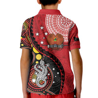 Papua New Guinea And Australia Aboriginal Kid Polo Shirt Bird Of Paradise And Kangaroo Together LT05 - Polynesian Pride