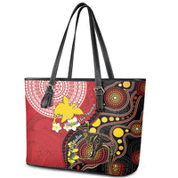 Papua New Guinea And Australia Aboriginal Leather Tote Bag Bird Of Paradise And Kangaroo Together LT05 - Polynesian Pride