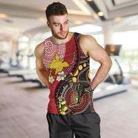 Papua New Guinea And Australia Aboriginal Men Tank Top Bird Of Paradise And Kangaroo Together LT05 Red - Polynesian Pride