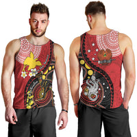 Papua New Guinea And Australia Aboriginal Men Tank Top Bird Of Paradise And Kangaroo Together LT05 - Polynesian Pride