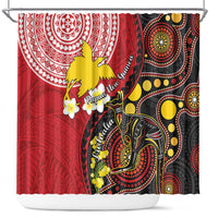 Papua New Guinea And Australia Aboriginal Shower Curtain Bird Of Paradise And Kangaroo Together LT05 Red - Polynesian Pride