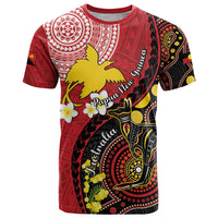Papua New Guinea And Australia Aboriginal T Shirt Bird Of Paradise And Kangaroo Together LT05 Red - Polynesian Pride