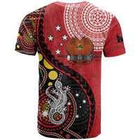 Papua New Guinea And Australia Aboriginal T Shirt Bird Of Paradise And Kangaroo Together LT05 - Polynesian Pride
