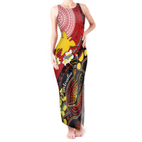 Papua New Guinea And Australia Aboriginal Tank Maxi Dress Bird Of Paradise And Kangaroo Together LT05 Women Red - Polynesian Pride