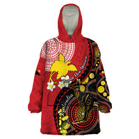 Papua New Guinea And Australia Aboriginal Wearable Blanket Hoodie Bird Of Paradise And Kangaroo Together LT05 One Size Red - Polynesian Pride