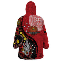 Papua New Guinea And Australia Aboriginal Wearable Blanket Hoodie Bird Of Paradise And Kangaroo Together LT05 - Polynesian Pride