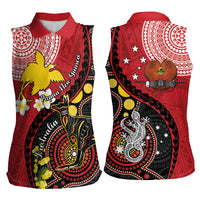 Papua New Guinea And Australia Aboriginal Women Sleeveless Polo Shirt Bird Of Paradise And Kangaroo Together LT05 - Polynesian Pride