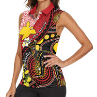 Papua New Guinea And Australia Aboriginal Women Sleeveless Polo Shirt Bird Of Paradise And Kangaroo Together LT05 - Polynesian Pride