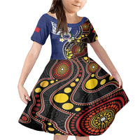 Samoa And Australia Together Family Matching Mermaid Dress and Hawaiian Shirt Aboriginal Mix Polynesian LT05 Daughter's Dress Blue - Polynesian Pride