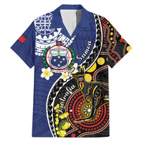 Samoa And Australia Together Family Matching Mermaid Dress and Hawaiian Shirt Aboriginal Mix Polynesian LT05 Dad's Shirt - Short Sleeve Blue - Polynesian Pride