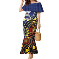 Samoa And Australia Together Family Matching Mermaid Dress and Hawaiian Shirt Aboriginal Mix Polynesian LT05 Mom's Dress Blue - Polynesian Pride