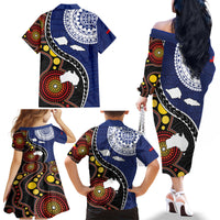 Samoa And Australia Together Family Matching Off The Shoulder Long Sleeve Dress and Hawaiian Shirt Aboriginal Mix Polynesian LT05 - Polynesian Pride