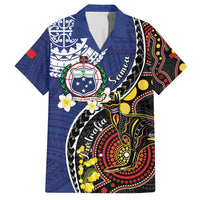 Samoa And Australia Together Family Matching Off The Shoulder Long Sleeve Dress and Hawaiian Shirt Aboriginal Mix Polynesian LT05 Dad's Shirt - Short Sleeve Blue - Polynesian Pride