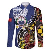 Samoa And Australia Together Family Matching Off Shoulder Maxi Dress and Hawaiian Shirt Aboriginal Mix Polynesian LT05 Dad's Shirt - Long Sleeve Blue - Polynesian Pride