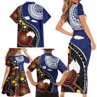 Samoa And Australia Together Family Matching Short Sleeve Bodycon Dress and Hawaiian Shirt Aboriginal Mix Polynesian LT05 - Polynesian Pride