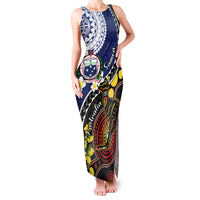 Samoa And Australia Together Family Matching Tank Maxi Dress and Hawaiian Shirt Aboriginal Mix Polynesian LT05 Mom's Dress Blue - Polynesian Pride