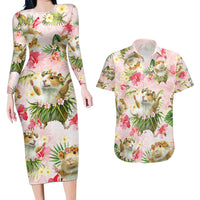 Hawaii Guinea Hula Pig Couples Matching Long Sleeve Bodycon Dress and Hawaiian Shirt Funny Tropical Style LT05 Pink - Polynesian Pride