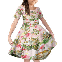 Hawaii Guinea Hula Pig Family Matching Off The Shoulder Long Sleeve Dress and Hawaiian Shirt Funny Tropical Style LT05 Daughter's Dress Pink - Polynesian Pride