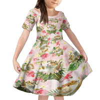 Hawaii Guinea Hula Pig Family Matching Short Sleeve Bodycon Dress and Hawaiian Shirt Funny Tropical Style LT05 Daughter's Dress Pink - Polynesian Pride