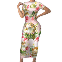 Hawaii Guinea Hula Pig Family Matching Short Sleeve Bodycon Dress and Hawaiian Shirt Funny Tropical Style LT05 Mom's Dress Pink - Polynesian Pride