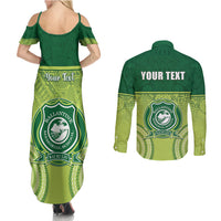 Personalised Ballantine Memorial School Couples Matching Summer Maxi Dress and Long Sleeve Button Shirt With Fijian Tapa Pattern