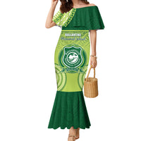 Personalised Ballantine Memorial School Family Matching Mermaid Dress and Hawaiian Shirt With Fijian Tapa Pattern LT05 Mom's Dress Green - Polynesian Pride