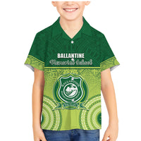 Personalised Ballantine Memorial School Family Matching Mermaid Dress and Hawaiian Shirt With Fijian Tapa Pattern LT05 Son's Shirt Green - Polynesian Pride