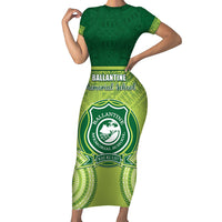 Personalised Ballantine Memorial School Family Matching Short Sleeve Bodycon Dress and Hawaiian Shirt With Fijian Tapa Pattern LT05 Mom's Dress Green - Polynesian Pride