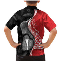 New Zealand Aotearoa Family Matching Mermaid Dress and Hawaiian Shirt Kiwi Fern Maori Pattern Red Version LT05 - Polynesian Pride