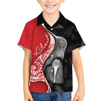 New Zealand Aotearoa Family Matching Off The Shoulder Long Sleeve Dress and Hawaiian Shirt Kiwi Fern Maori Pattern Red Version LT05 Son's Shirt Red - Polynesian Pride
