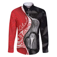 New Zealand Aotearoa Family Matching Off Shoulder Maxi Dress and Hawaiian Shirt Kiwi Fern Maori Pattern Red Version LT05 Dad's Shirt - Long Sleeve Red - Polynesian Pride