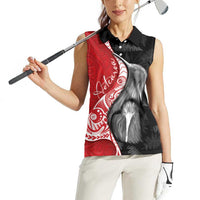 New Zealand Aotearoa Women Sleeveless Polo Shirt Kiwi Fern Maori Pattern Red Version LT05 - Polynesian Pride