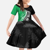 New Zealand Aotearoa Family Matching Long Sleeve Bodycon Dress and Hawaiian Shirt Kiwi Fern Maori Pattern Green Version LT05 Daughter's Dress Green - Polynesian Pride