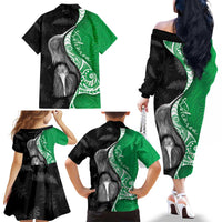 New Zealand Aotearoa Family Matching Off The Shoulder Long Sleeve Dress and Hawaiian Shirt Kiwi Fern Maori Pattern Green Version LT05 - Polynesian Pride