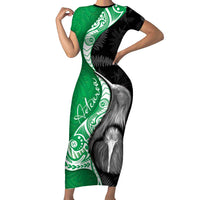 New Zealand Aotearoa Family Matching Short Sleeve Bodycon Dress and Hawaiian Shirt Kiwi Fern Maori Pattern Green Version LT05 Mom's Dress Green - Polynesian Pride