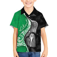 New Zealand Aotearoa Family Matching Short Sleeve Bodycon Dress and Hawaiian Shirt Kiwi Fern Maori Pattern Green Version LT05 Son's Shirt Green - Polynesian Pride